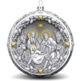 Набор подарочный с шарами и иконой "Спаситель" из серебра, 4 шара